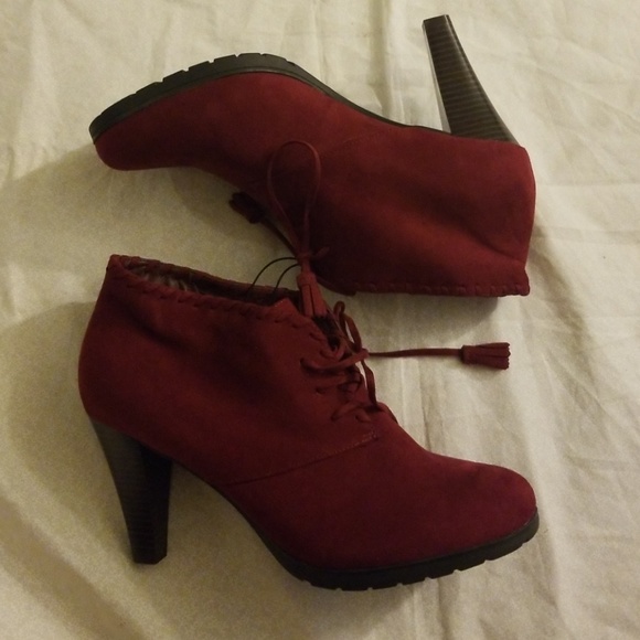 dark red ankle boots